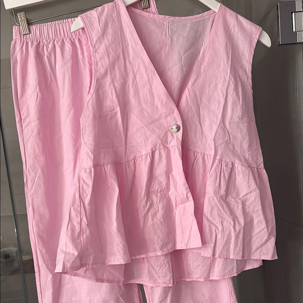 Women’s Wide Leg Two-Piece Set - Pink - Picture 2 of 4